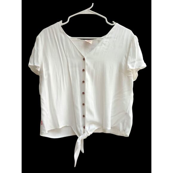 Mossimo Top Tie Waist Button Up Women's White Size L - Picture 2 of 10